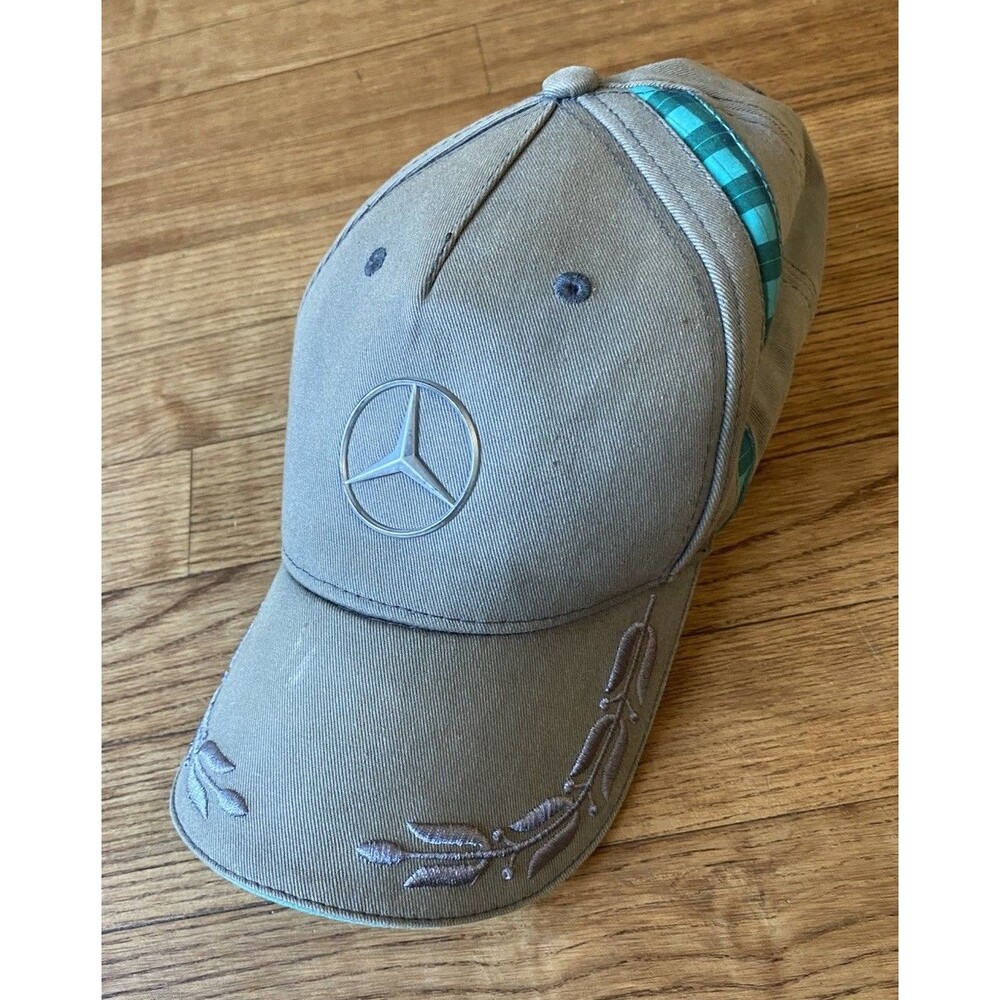 Mercedes Benz Logo Hat Baseball Cap Metal Emblem Adjustable Plaid Accent